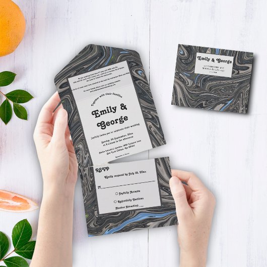 Elegant Minimal Blue Grey Waves Abstract Weddensch All In One Uitnodiging