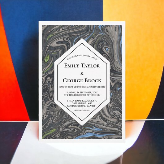 Elegant Minimal Blue Grey Waves Abstract Weddensch Kaart