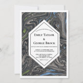 Elegant Minimal Blue Grey Waves Abstract Weddensch Kaart (Voorkant)