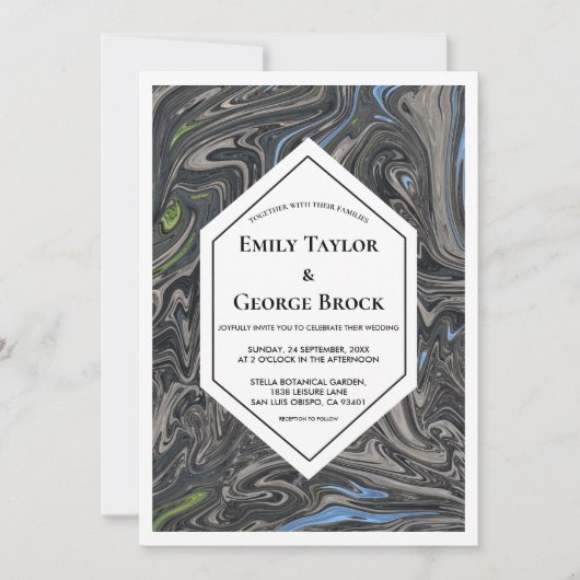 Elegant Minimal Blue Grey Waves Abstract Weddensch Kaart (Voorkant)