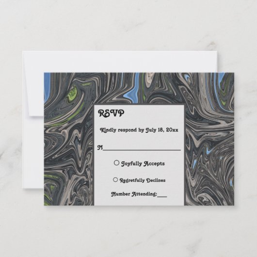 Elegant Minimal Blue Grey Waves Abstract Weddensch RSVP Kaartje (Voorkant)
