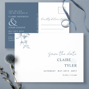 Elegant Minimal, Blue Wedding Save the Date Briefkaart
