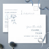 Elegant Minimal, Blue Wedding Save the Date Postca Briefkaart