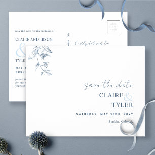 Elegant Minimal, Blue Wedding Save the Date Postca Briefkaart