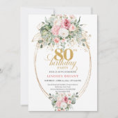 Elegant Minimal Blush Floral 80th Birthday Invites Kaart (Voorkant)