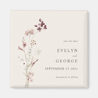 Elegant Minimal Boho Floral Wedding Save the Date Magneet