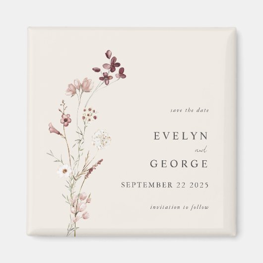 Elegant Minimal Boho Floral Wedding Save the Date Magneet (Voorkant)