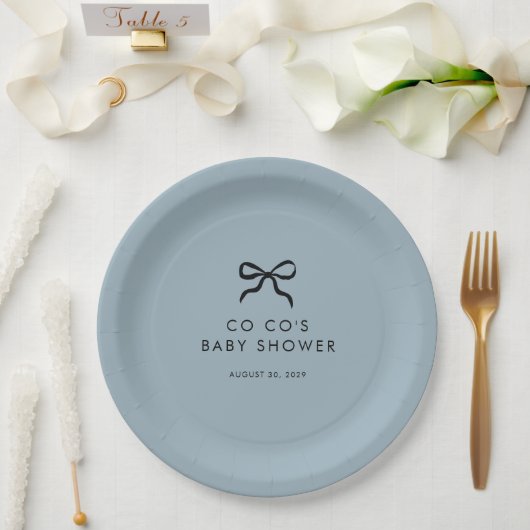 Elegant Minimal Bow Boy Baby shower Papieren Bordje (Huwelijk)