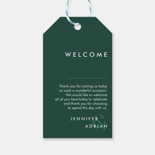 Elegant Minimal Brunswick Green Modern Wedding Cadeaulabel (Voorkant)