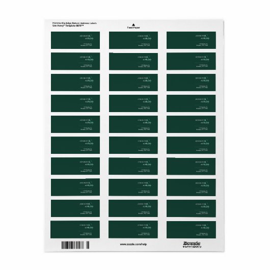 Elegant Minimal Brunswick Green Modern Wedding Etiket (Full Sheet)