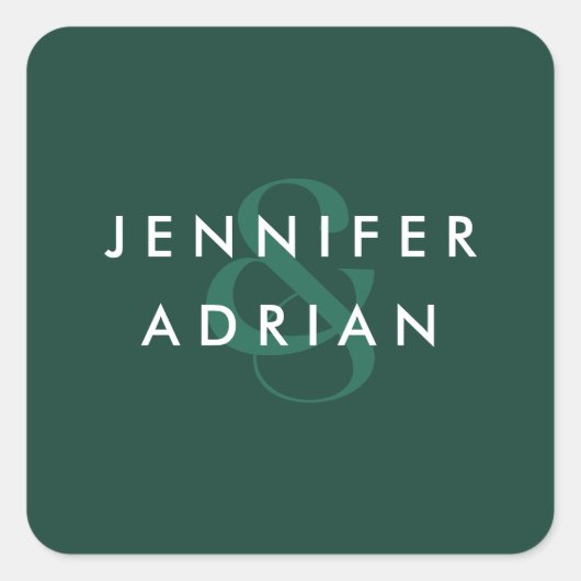 Elegant Minimal Brunswick Green Modern Wedding Vierkante Sticker (Voorkant)