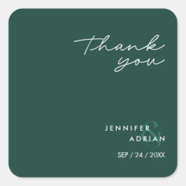 Elegant Minimal Brunswick Green Modern Wedding Vierkante Sticker