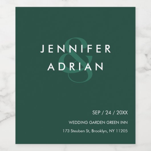 Elegant Minimal Brunswick Green Modern Wedding Wijn Etiket (Enkel label)