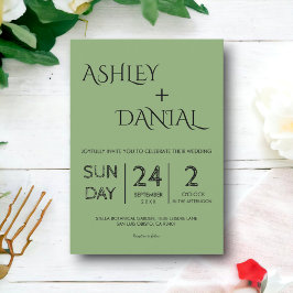Elegant Minimal Calligraphy Green Modern Wedding Kaart