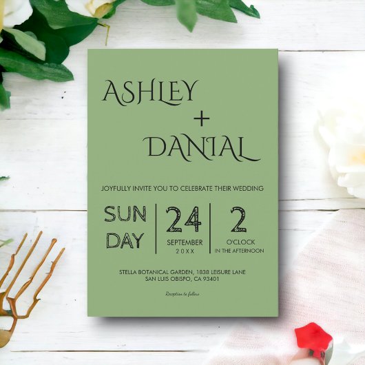 Elegant Minimal Calligraphy Green Modern Wedding Kaart