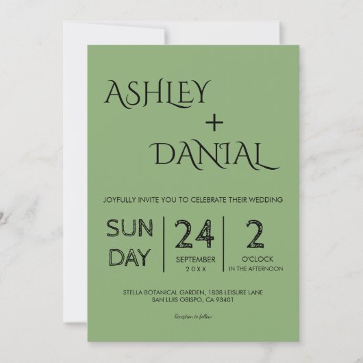 Elegant Minimal Calligraphy Green Modern Wedding Kaart (Voorkant)