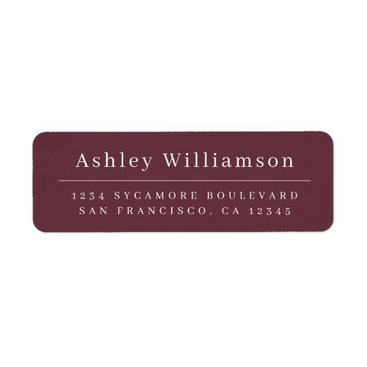 Elegant Minimal Chic Burgundy Return Address Etiket (Voorkant)