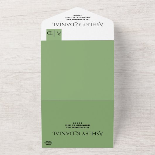 Elegant Minimal Chic Green Modern Simple Wedding All In One Uitnodiging (Buitenkant)