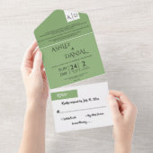 Elegant Minimal Chic Green Modern Simple Wedding All In One Uitnodiging (Afscheurbaar)
