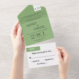Elegant Minimal Chic Green Modern Simple Wedding All In One Uitnodiging