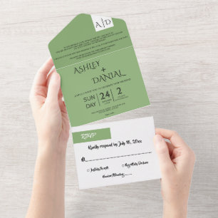 Elegant Minimal Chic Green Modern Simple Wedding All In One Uitnodiging