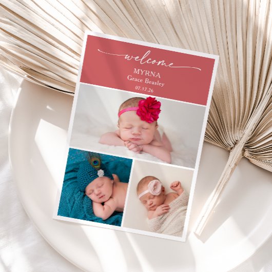 Elegant Minimal Chic Photo Baby Announcement Card Kaart