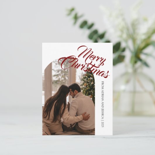 Elegant Minimal Christmas | Modern Family 1 Photo Feestdagenkaart (Staand voorkant)