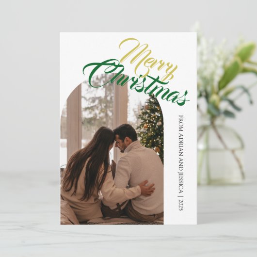 Elegant Minimal Christmas | Modern Family 1 Photo Feestdagenkaart (Staand voorkant)