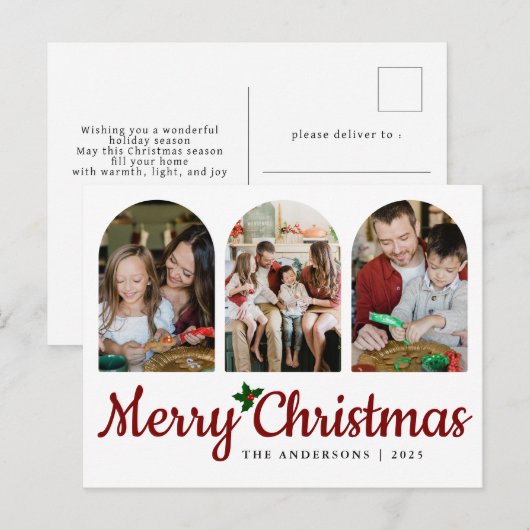 Elegant Minimal Christmas | Modern Family 3 Photo  Feestdagenkaart (Voorkant / Achterkant)