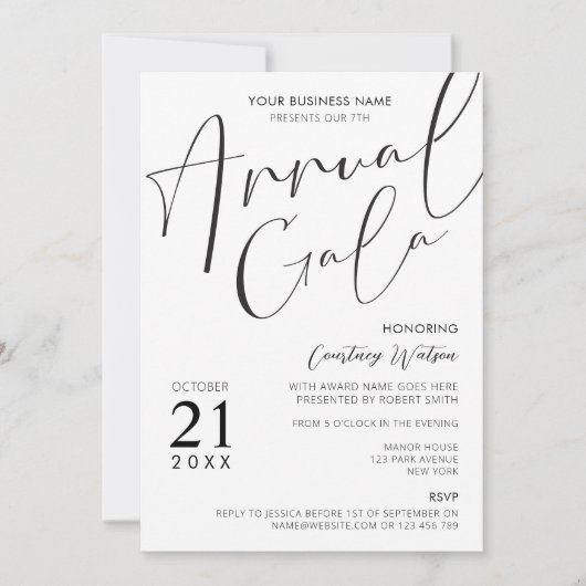 Elegant Minimal Corporate Fundraiser Gala Dinner Kaart (Voorkant)