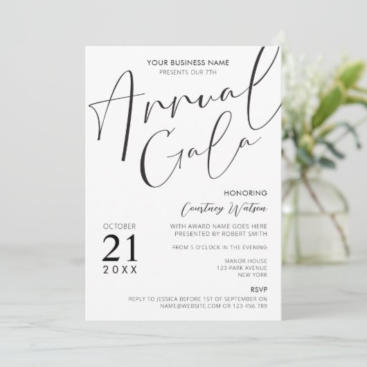 Elegant Minimal Corporate Fundraiser Gala Dinner Kaart (Staand voorkant)