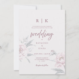 Elegant Minimal Dusky Pink Peony Floral Wedding  Kaart