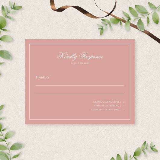 Elegant Minimal Dusty Rose Border Script Wedding RSVP Kaartje