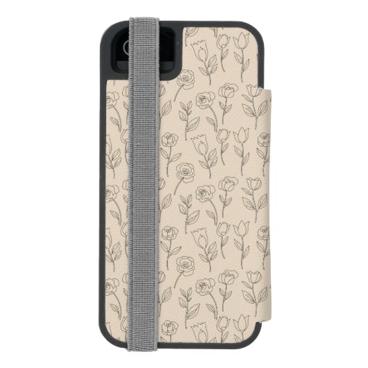 Elegant Minimal Floral Line Pattern Incipio iPhone Portemonnee Hoesje (Agenda Achterkant)