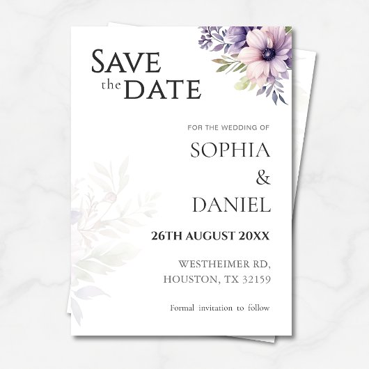 Elegant Minimal Floral Save the Date Card Kaart