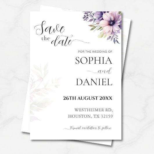 Elegant Minimal Floral Save the Date Card Kaart