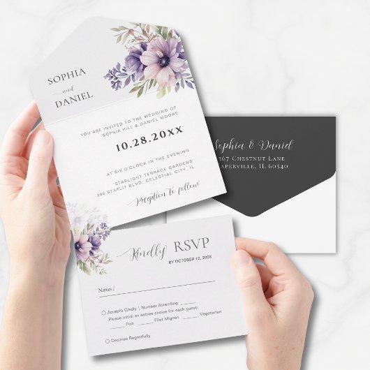 Elegant Minimal Floral White Wedding Invitation  All In One Uitnodiging