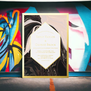 Elegant Minimal Geometric Black White Weddenschap  Folie Uitnodiging