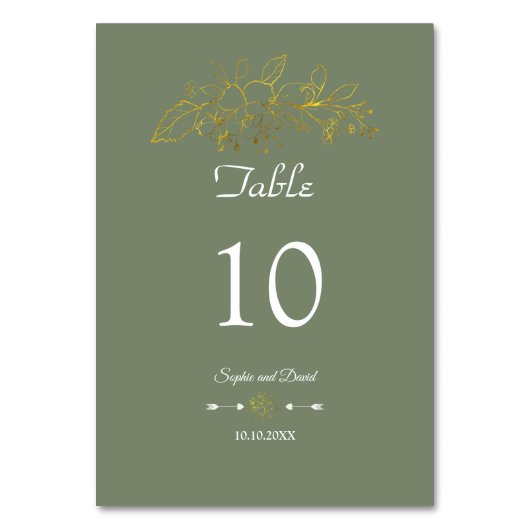 Elegant Minimal Gold Floral Sage Green Wedding Kaart (Voorkant)