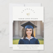 Elegant Minimal Gold Heart Photo Afstuderen Pet Aankondiging (Voorkant)