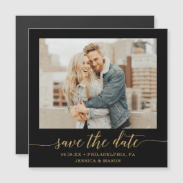 Elegant Minimal Gold Photo Wedding Save the Date Magnetische Uitnodiging