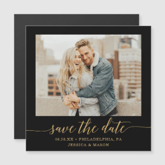 Elegant Minimal Gold Photo Wedding Save the Date Magnetische Uitnodiging