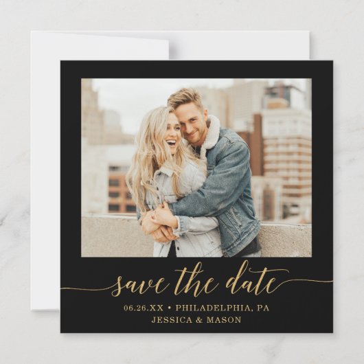 Elegant Minimal Gold Photo Wedding Save the Date Magnetische Uitnodiging (Voorkant)