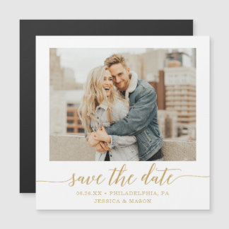 Elegant Minimal Gold Photo Wedding Save the Date Magnetische Uitnodiging