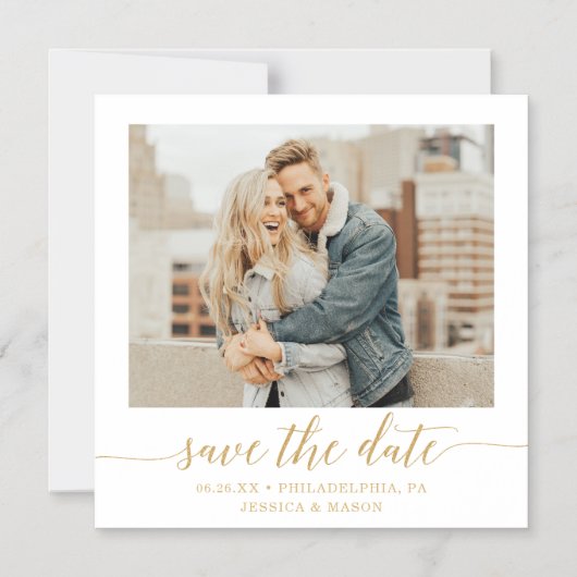 Elegant Minimal Gold Photo Wedding Save the Date Magnetische Uitnodiging (Voorkant)