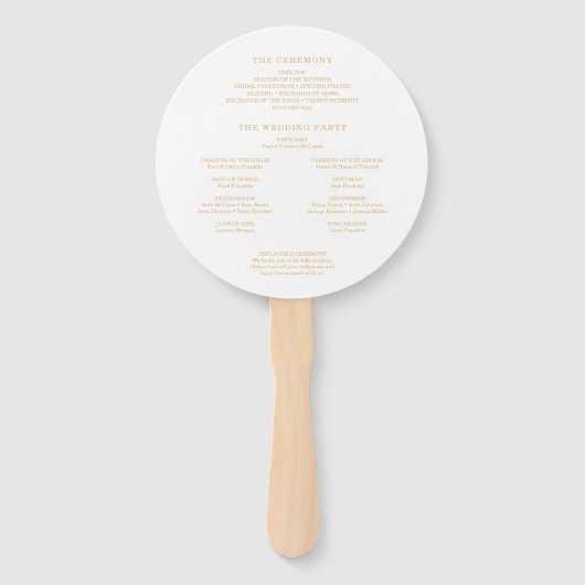 Elegant Minimal Gold Round Wedding Hand Fan Handwaaier (Achterkant)