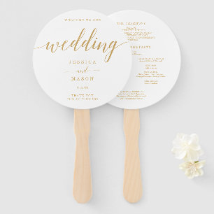 Elegant Minimal Gold Round Wedding Hand Fan Handwaaier