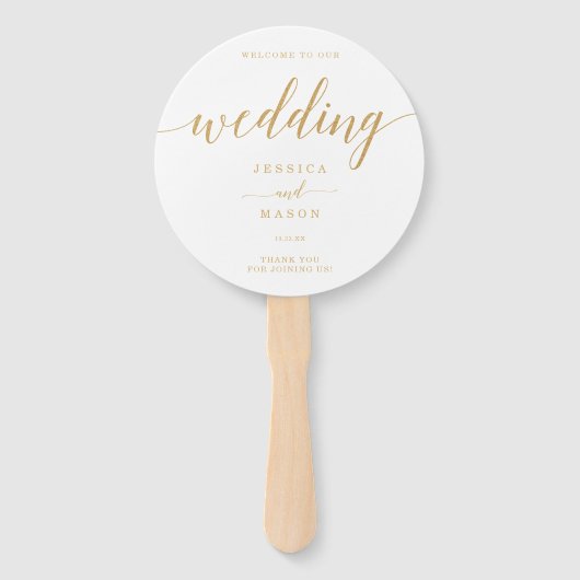 Elegant Minimal Gold Round Wedding Hand Fan Handwaaier (Voorkant)