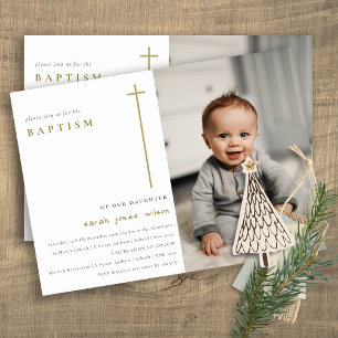 Elegant Minimal Gold Typography Photo Baptisme Kaart