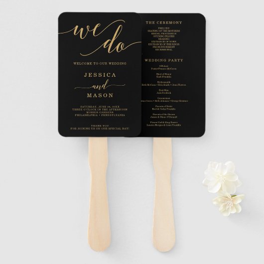 Elegant Minimal Gold Wedding Program Fan Handwaaier (Voorkant en achterkant)